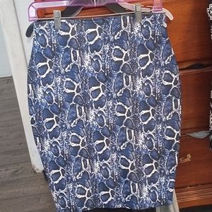 Blue white Leather snake print Pencil Skirt